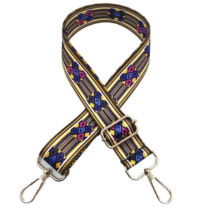 3.8cm ethnic geometric pattern crossbody bag strap with adjustable gold buckle