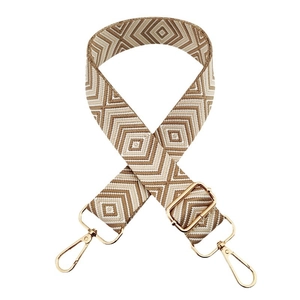 Bandoulière jacquard réglable au style bohème avec motifs losanges et clips métalliques