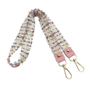 Bohemian multicolored woven shoulder strap with fringe and gold metal hooks for handbags