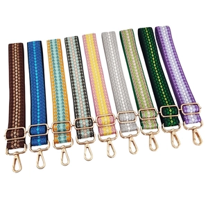 Adjustable Polyester Geometric Jacquard Wide Shoulder Strap For Women Handbag Crossbody Bag Replacement Belt With Metal Hooks