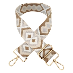 Adjustable geometric diamond jacquard wide shoulder strap with gold metal lobster clasps