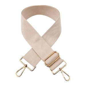 Adjustable beige replacement strap for crossbody bags with gold-tone hardware clips