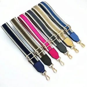Adjustable crossbody bag straps set with high-density jacquard weaving and gold metal clips