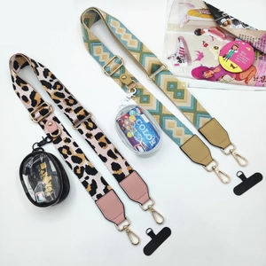 Detachable Wide Polyester Shoulder Strap With Transparent Coin Pouch And Phone Tab Leopard Printed Replacement Bag Belt