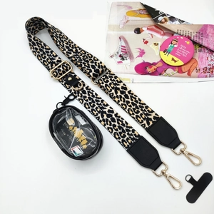 Adjustable leopard print phone strap with detachable clear round coin purse and gold clips