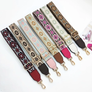 Ethnic style colorful embroidered jacquard replacement shoulder straps for handbags
