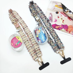 Universal wide woven crossbody phone strap with durable metal hooks and clear card holder