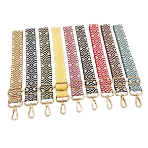 Ethnic Rhombus Jacquard Polyester Bag Strap Adjustable Wide Shoulder Crossbody Replacement Strap With Alloy Buckle