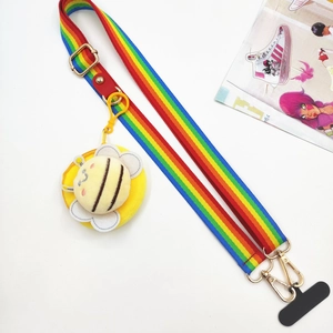 Rainbow Crossbody Phone Lanyard Strap With Cartoon Mini Pouch And Patch Woven Multi-Functional Mobile Phone Shoulder Strap