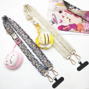 Bandoulière de Sac en Tweed Réglable Cordon de Téléphone Avec Portefeuille en Peluche Animaux Panda Abeille Lapin Accessoire Mode