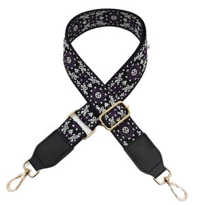 Ethnic style purple jacquard embroidery bag strap with gold metal lobster clasps