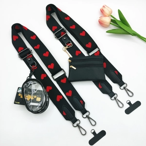 Adjustable Jacquard Heart Pattern Bag Strap Wide Replacement Shoulder Strap With Mini Pouch For Crossbody Bag Phone