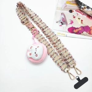 Bandoulière pour téléphone avec petit porte-monnaie ours en peluche rose et tweed