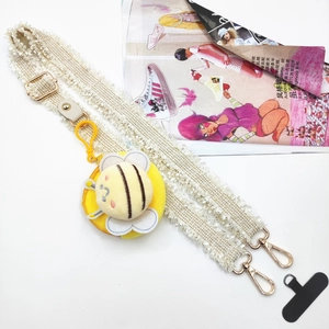 Cordon de téléphone bandoulière avec sangle beige et mini porte-monnaie abeille 3D