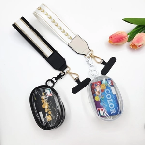 Portafoglio da polso con cordino e porta carte in PVC nei colori nero e beige