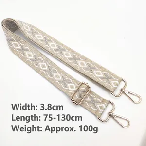 Ethnic style geometric woven bag strap with 3.8cm width and adjustable 75-130cm length