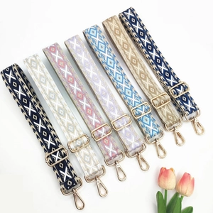 Set of ethnic style embroidered replacement straps with geometric patterns for crossbody bags