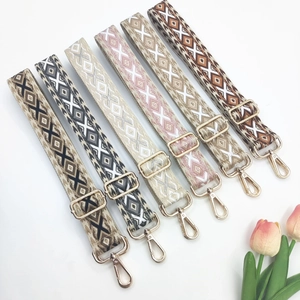 Adjustable bohemian style wide shoulder straps with geometric patterns and gold clips