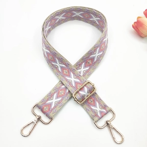 Ethnic style woven replacement shoulder strap with geometric diamond patterns and gold hooks