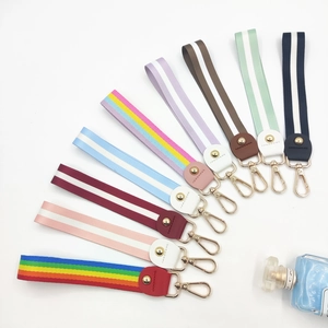 Polyester Striped Phone Lanyard Wrist Strap Neck Hanging Rope With Patch For Women Handbag Keychain Anti-Lost Accessory