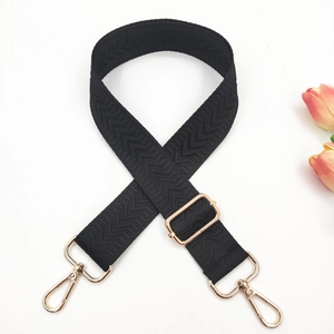 Adjustable 3.8cm black nylon strap with chevron weave and gold lobster clasps