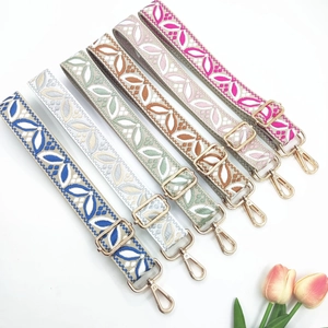 Wide Adjustable Embroidered Bag Strap Replacement Jacquard Floral Crossbody Shoulder Strap With Metal Buckle For Women Handbag Accessories