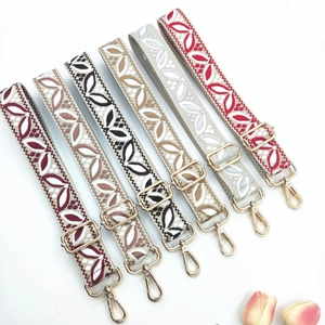 Embroidered wide jacquard replacement straps for bags with gold metal hardware