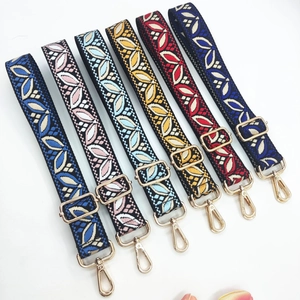 Set of 6 adjustable jacquard embroidered bag straps with colorful floral patterns and metal hooks