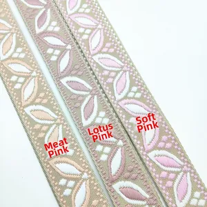 Detail of floral jacquard embroidery on colorful replacement shoulder bag straps