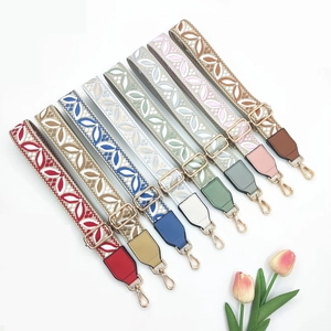 Ethnic Style Embroidered Wide Bag Strap Adjustable Polyester Replacement Shoulder Strap For Crossbody Handbag Women Accessories