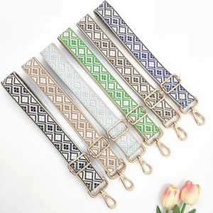 Set of 6 adjustable 3.8cm colorful geometric weave bag straps with gold metal hooks