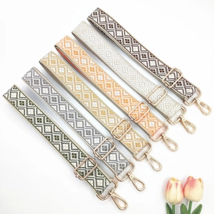 Set of six colorful 3.8cm wide jacquard bag straps with adjustable golden buckles