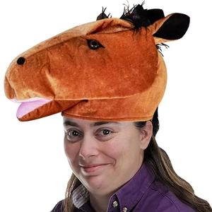 Divertente Maschera Realistica Testa di Cavallo Marrone Peluche Copricapo Animale Cosplay Puntelli per Spettacoli Festa Cappello per Adulti