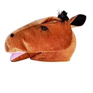 Divertente maschera a testa di cavallo in peluche marrone per feste e spettacoli 2026