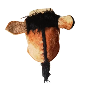 Divertente maschera a testa di cavallo marrone con finta pelliccia per cosplay e feste a tema