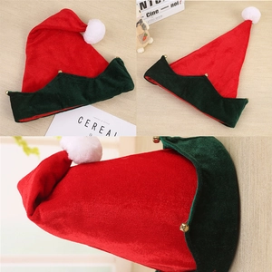 Bonnet d'Elfe de Noël Rouge Vert Chapeau de Vacances Avec Clochettes Dorées Et Boule en Peluche Décoration de Costume de Fête