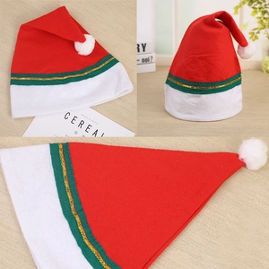 Klassische Rote Stoff Weihnachtsmütze Mit Grünem Band Und Golddraht Dekor Plüsch Weißer Rand Für Kinder Erwachsene Holiday Party