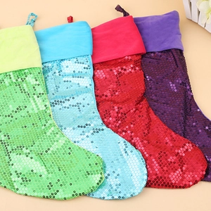 Glitter Sequin Christmas Stocking Xmas Sock Hanging Ornament Gift Bag For Holiday Party Home Indoor Festive Decoration