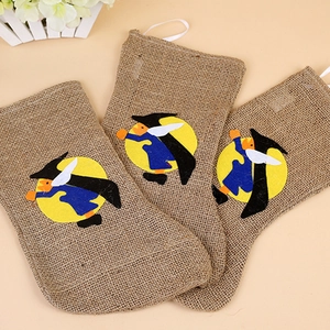 Vintage Halloween Christmas Linen Stocking Burlap Witch Moon Applique Hanging Gift Bag Festive Home Fireplace Decor Party