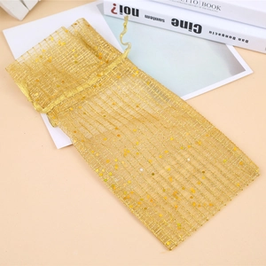 Sparkling gold sequin mesh drawstring bag for Christmas wine bottles and gift packaging