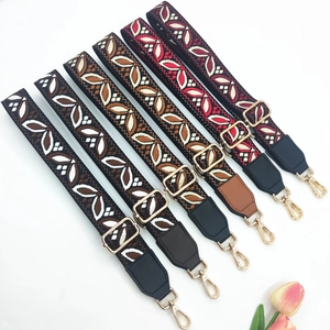 Ethnic style woven wide shoulder straps with gold metal hooks for cross-body bags