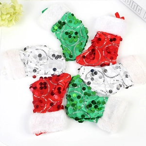 Sequin Plush Christmas Stocking Decoration Shimmering Sequin Holiday Tree Candy Gift Bag Hanging Ornament Festive Decor