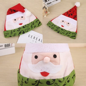 Cartoon Santa Claus Christmas Hat For Adults Kids Soft Plush Festive Party Cap Red Green Scroll Pattern Xmas Decoration