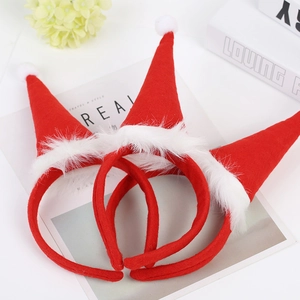 Lot de trois serre-têtes bonnet de Noël rouges avec bordure en fourrure et pompons