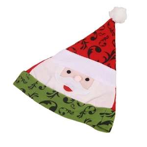 Classic red and green Christmas hat for adults with Santa Claus motif and white pompom