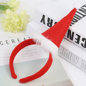 Serre-tête bonnet de Noël rouge avec bordure en fourrure blanche et pompon doux
