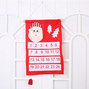 Red velvet Christmas countdown advent calendar with Santa head and 24 numbered pockets