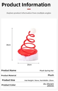Detail view of a 36x20cm plush spring Christmas hat with red and white spiral design