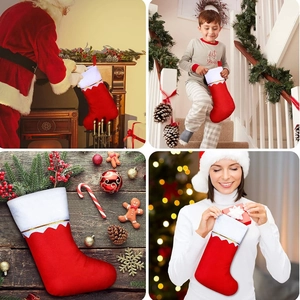 Classic red Christmas stocking with gold trim and white cuff for holiday home decoration