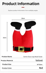 Détail du chapeau pantalon de Père Noël montrant la taille 30x28cm et le velours
